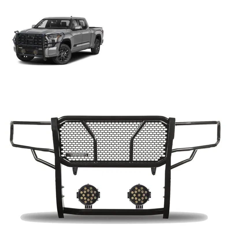 RU-TOTU22-B-PLB – BLACK HORSE Grille Guard, 3-Piece Modular Semi-Gloss Powder Coat Black Steel 2-1/4 Inch Bar Diamete...